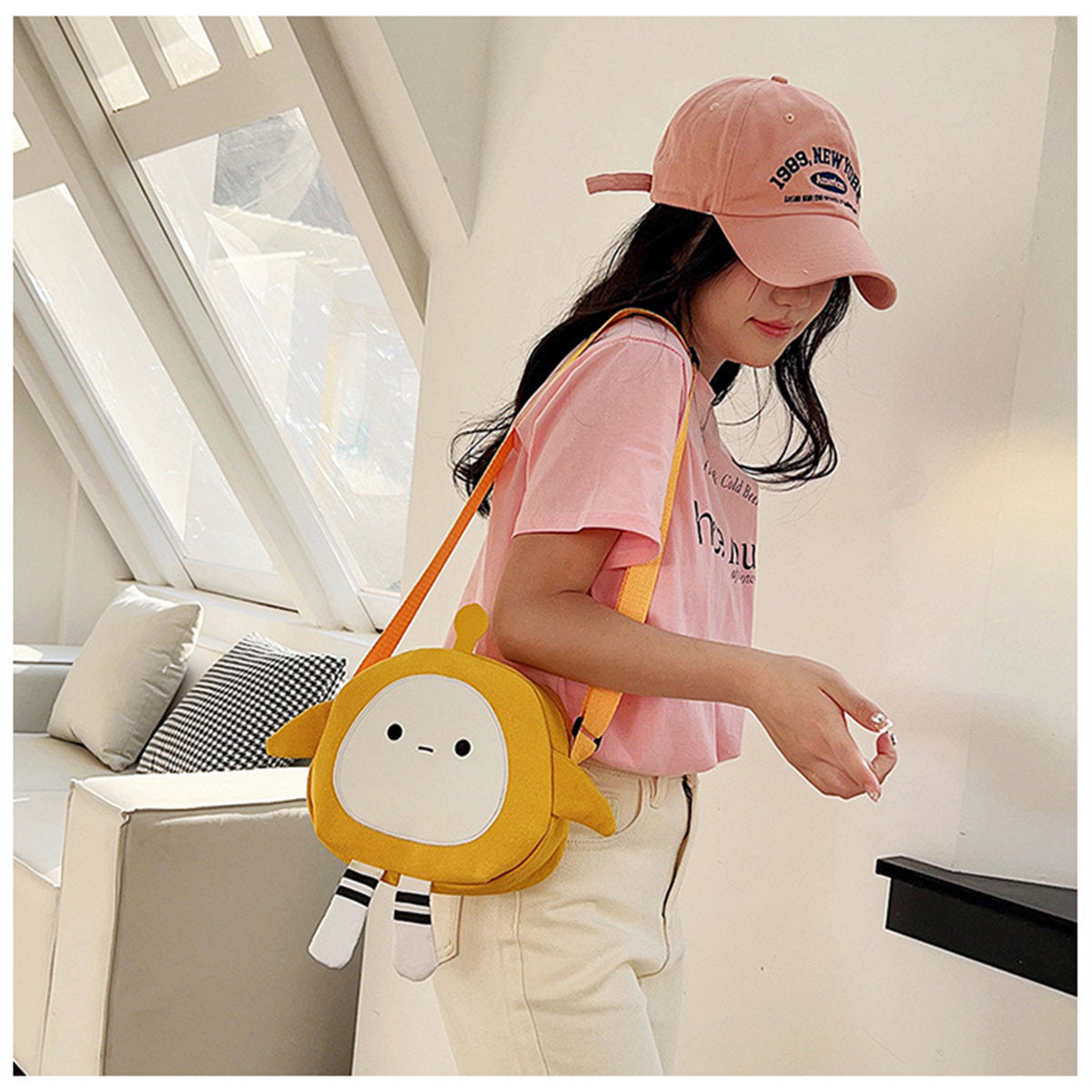 Children's cute egg party bag cartoon large capacity canvas messenger bag