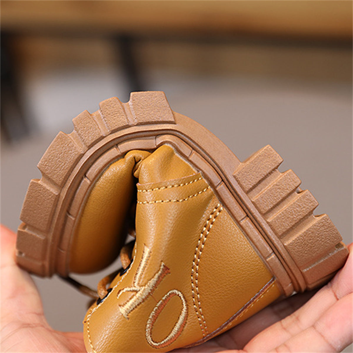 Children's autumn and winter solid color non-slip wear-resistant zipper letter lace-up Martin boots for boys and girls