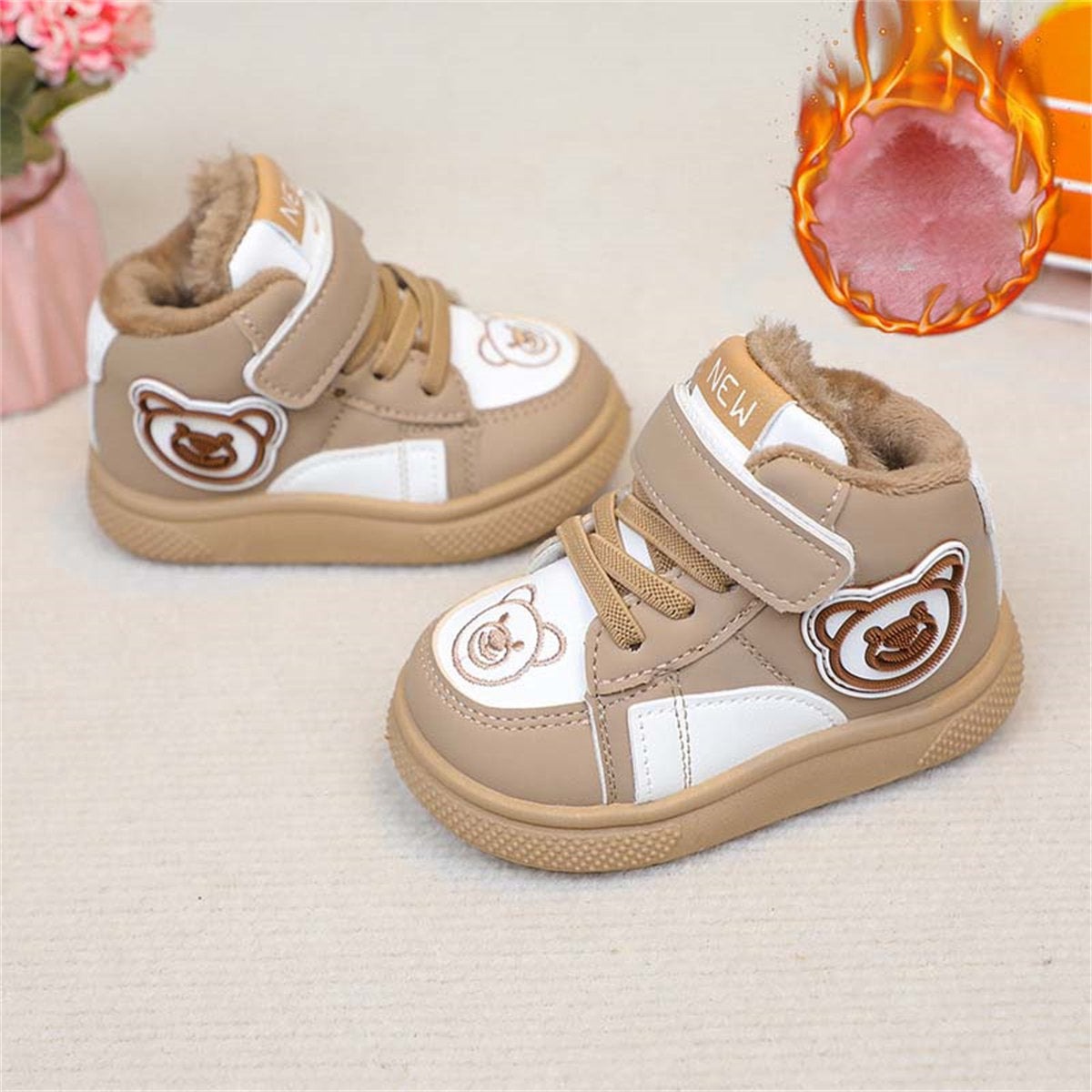 Cute bear warm, wear-resistant and non-slip Velcro cotton boots for boys and girls