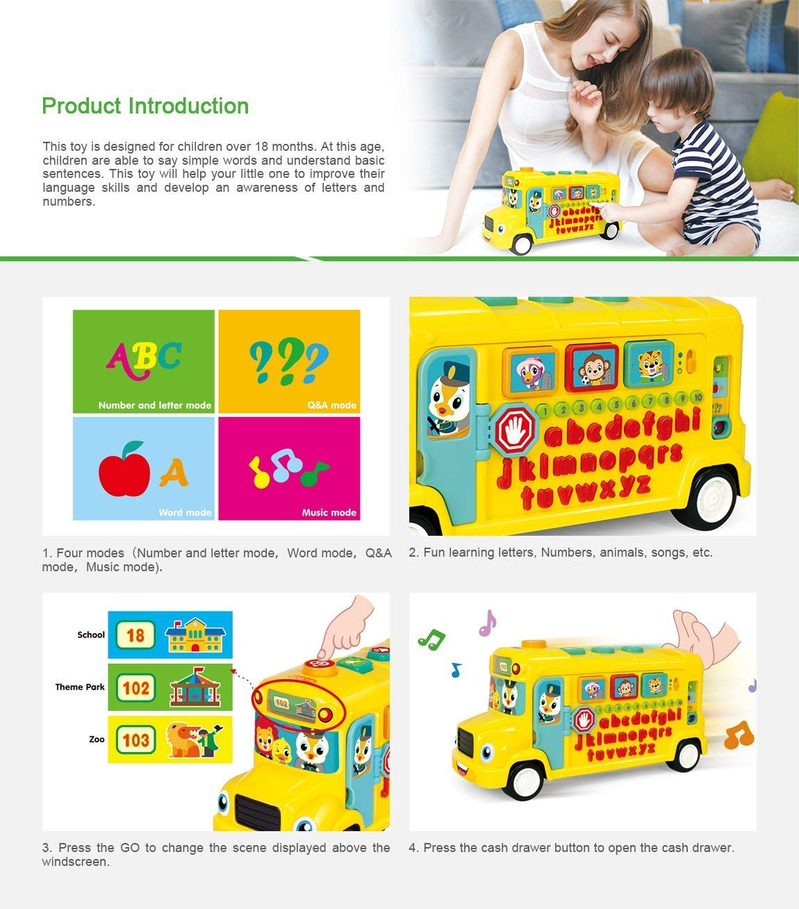 Interactive ABC Learning School Bus Toy | Phonics, Music & Letter Activity Vehicle for Toddlers