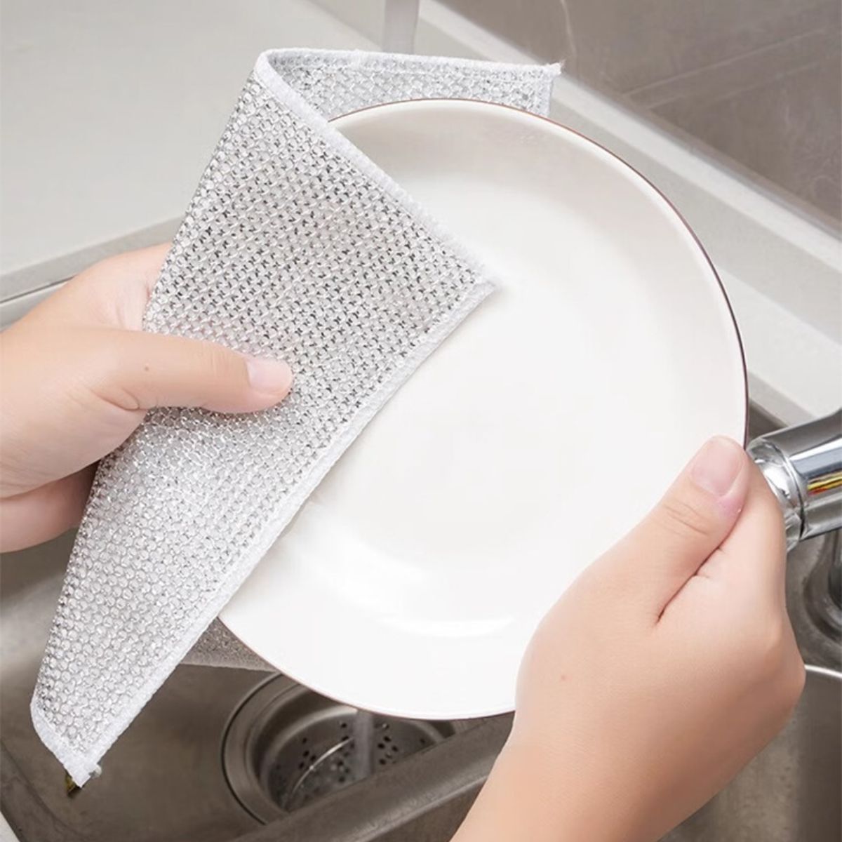 Double-sided silver wire cleaning cloth steel wire dish cloth 6 pieces