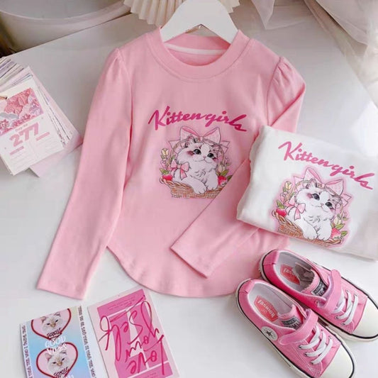 New spring and autumn girls T-shirts cartoon cute print bottoming shirts long sleeves girls all-match tops