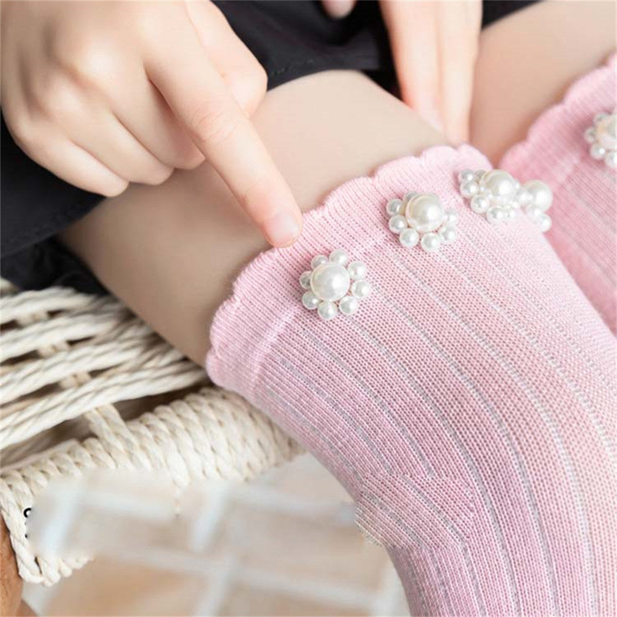 Girls Princess Sweet Style Flower Pearl Stockings