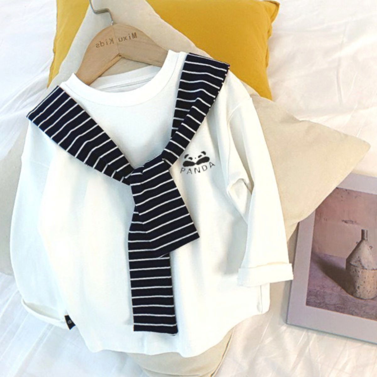 New spring and autumn fake two-piece strap tops for boys and girls long-sleeved bottoming shirts for boys and girls baby T-shirts