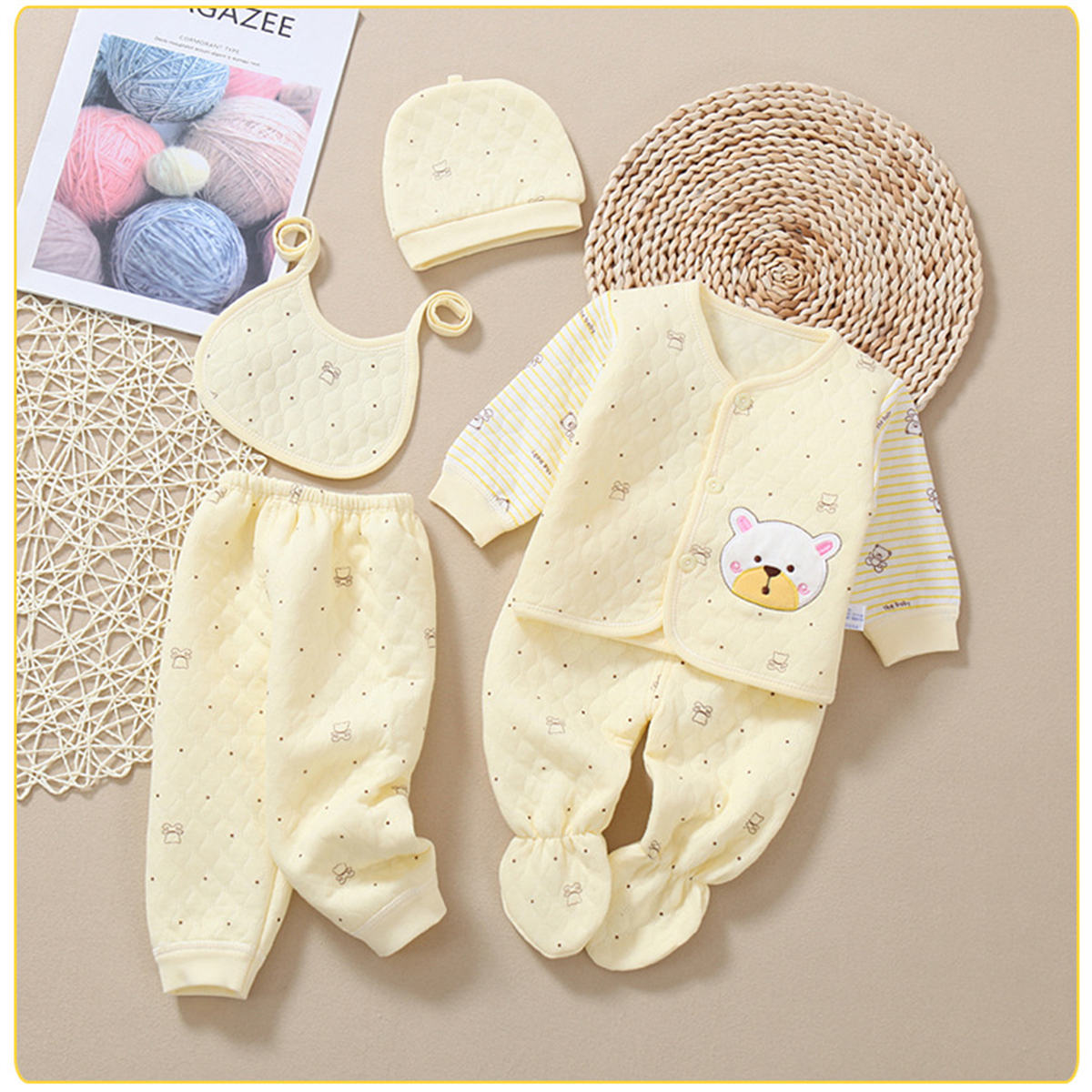 Newborn baby autumn and winter thick cotton clothes five-piece set