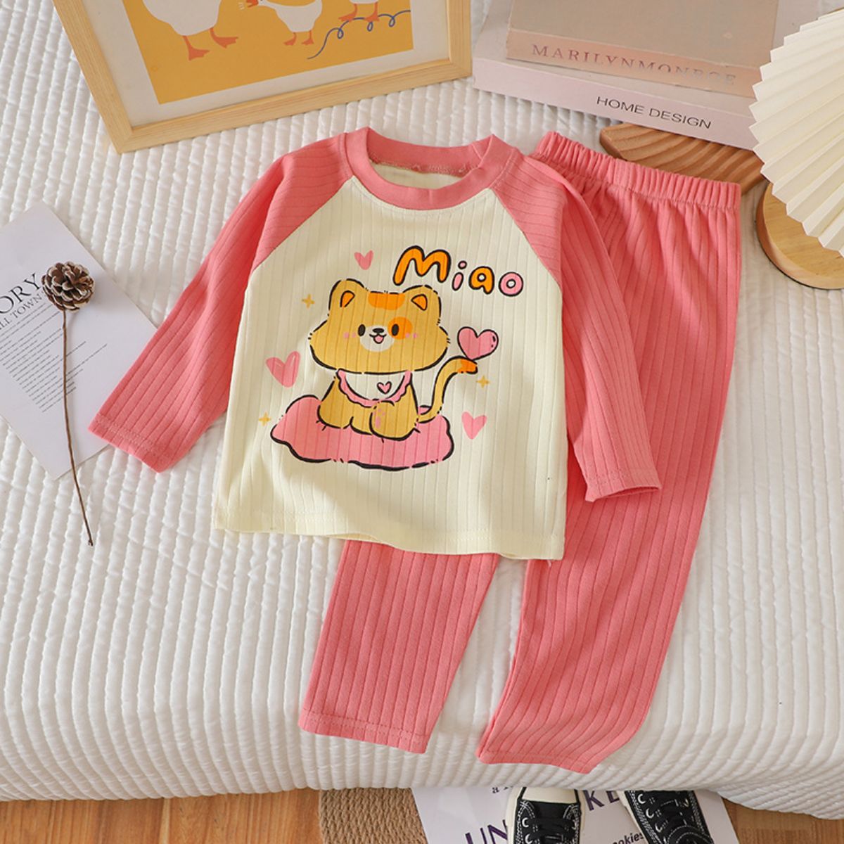 New autumn jacquard cotton suits for boys and girls long-sleeved underwear autumn clothes autumn trousers children's pajamas home clothes