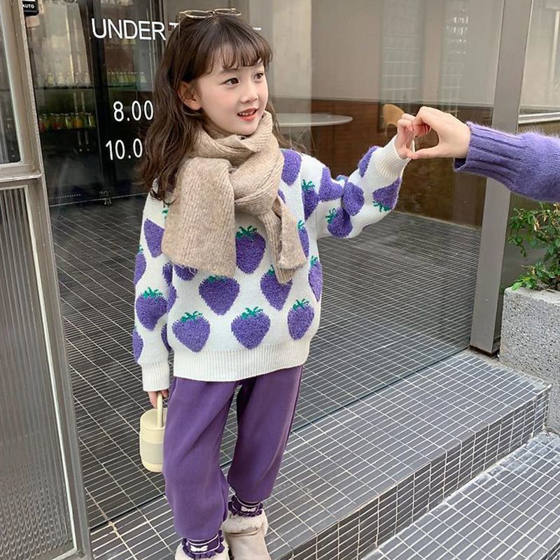 Autumn and winter base knit sweater for little girls thickened top