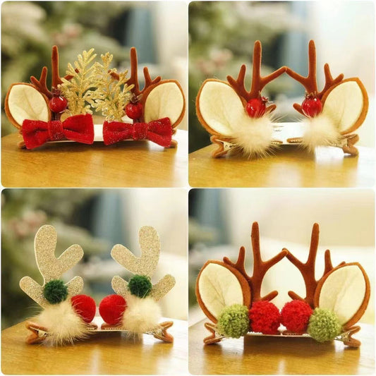 Children's 2-pack cute Christmas style deer hair clips