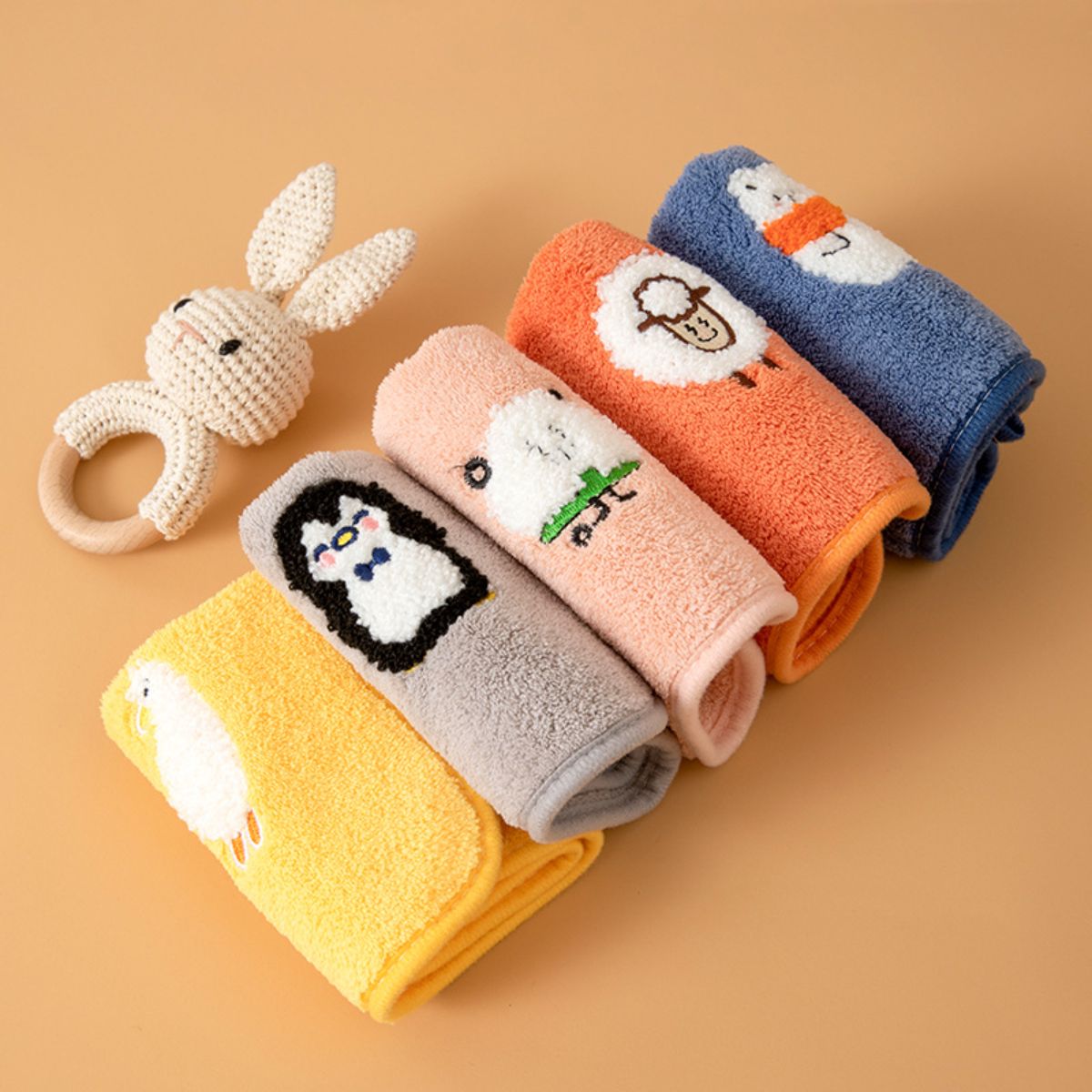 Children's square soft embroidered face towel