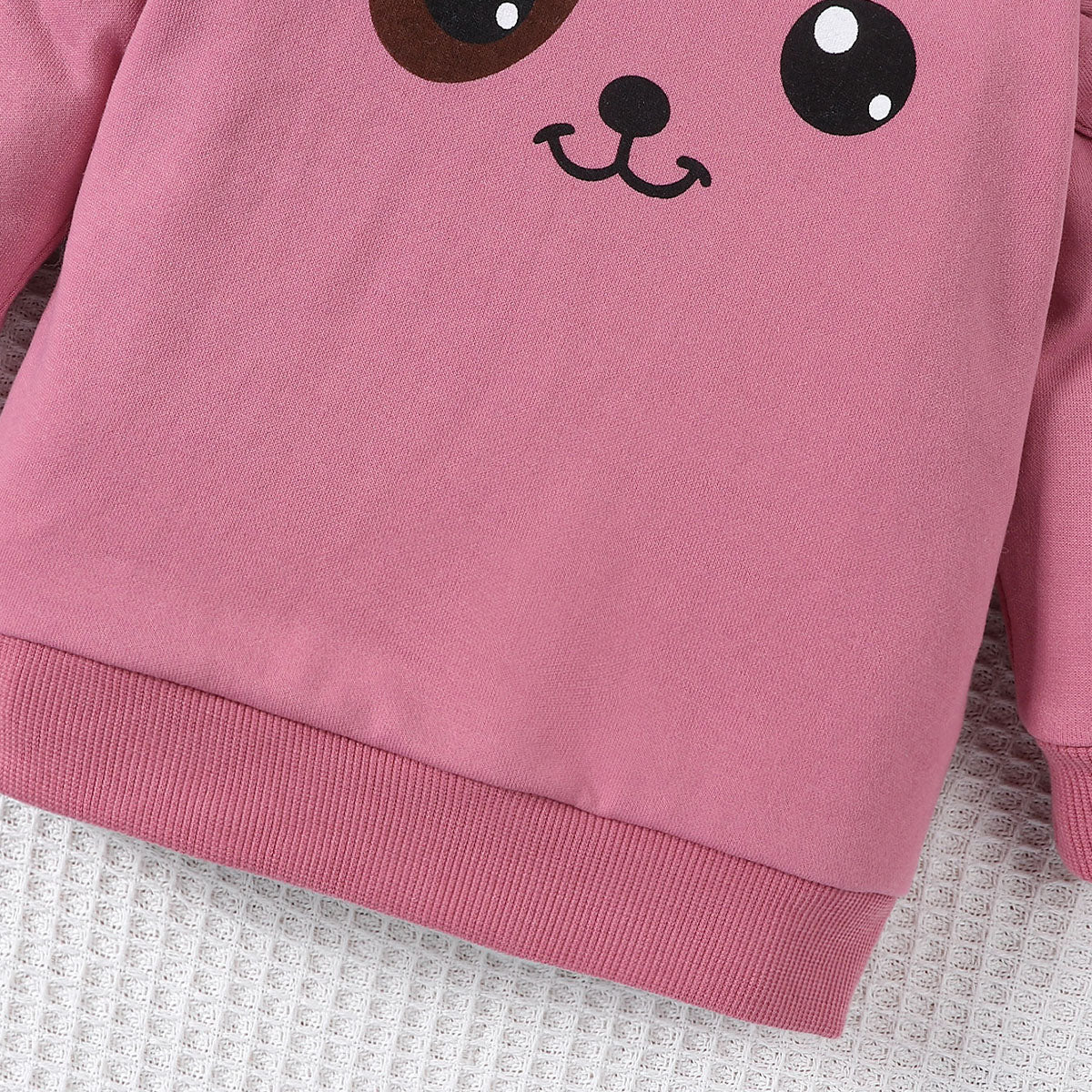 Baby Girls Cute Casual Cartoon Printed 3D Ear Shaped Round Neck Long Sleeve Sweater