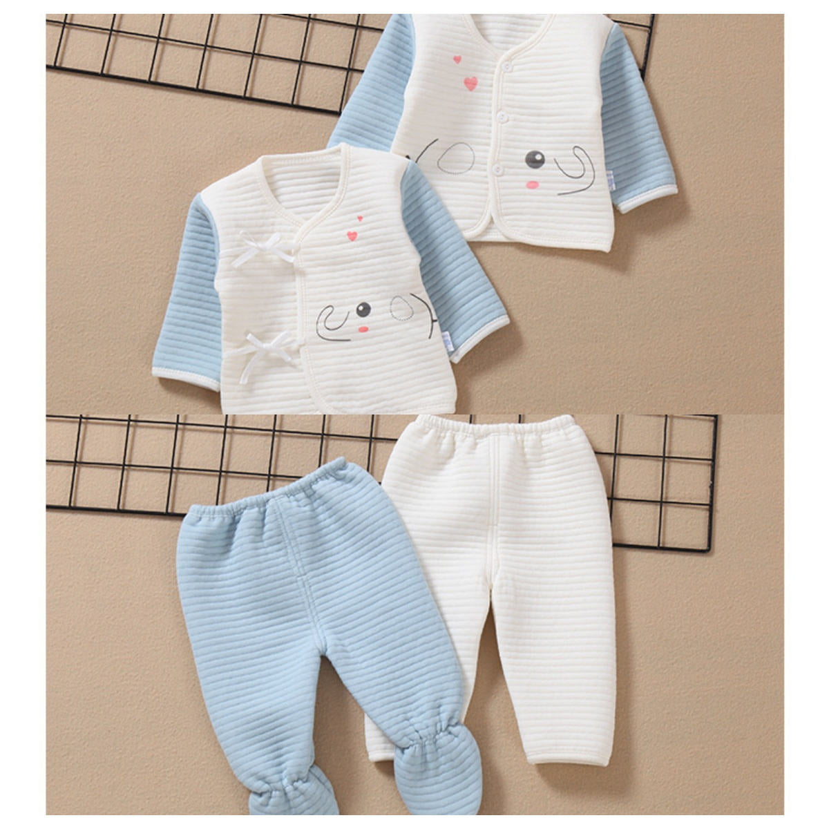 Newborn pure cotton quilted three-layer warm 7-piece suit