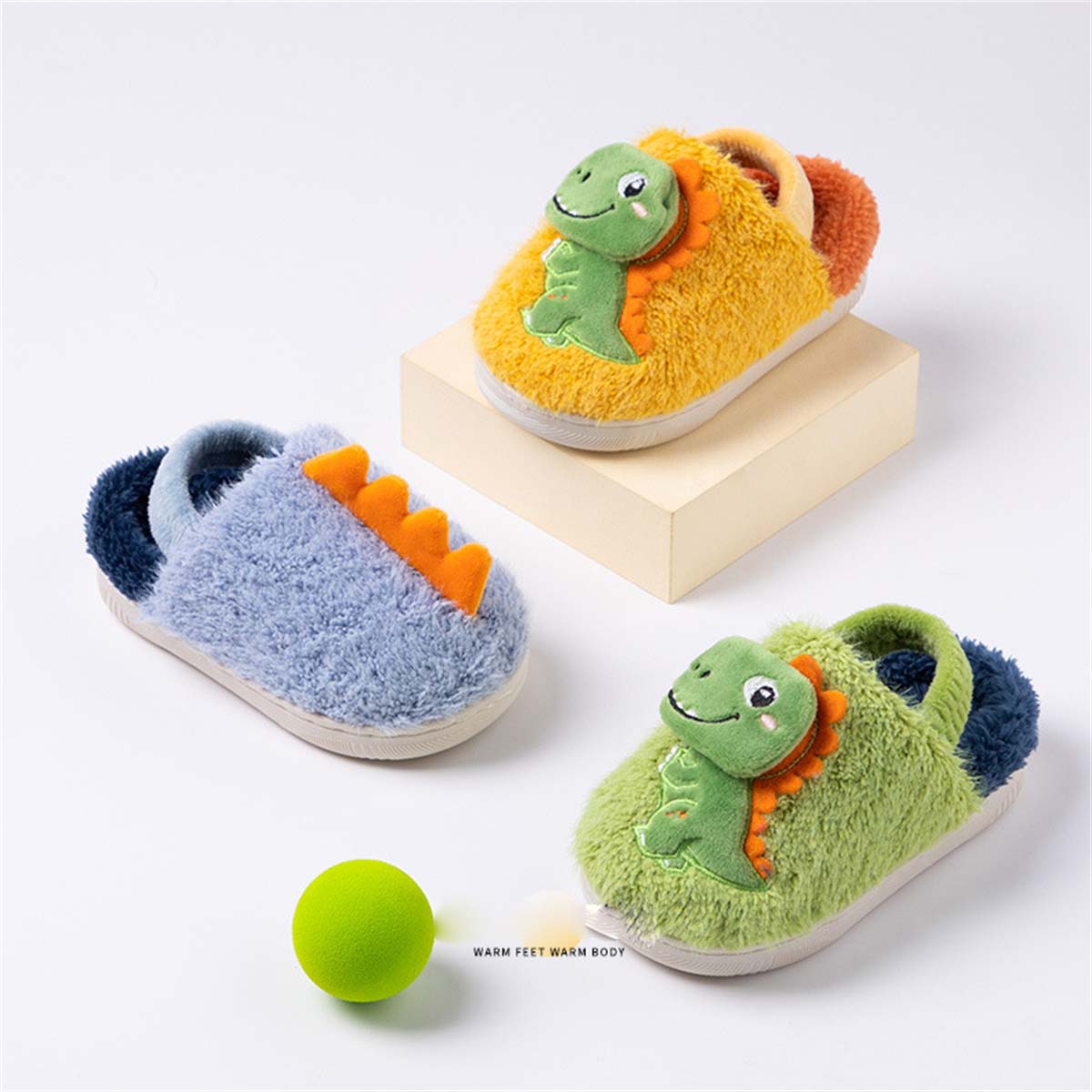 Children's autumn and winter cute dinosaur doll warm elastic back strap cotton slippers