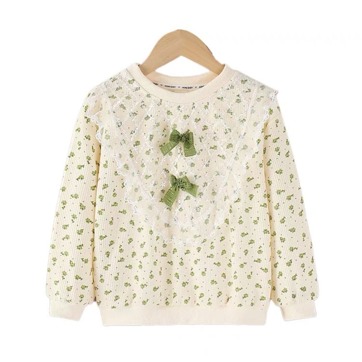 Girls autumn sweatshirt new children's stylish girl autumn long-sleeved floral bow lace top