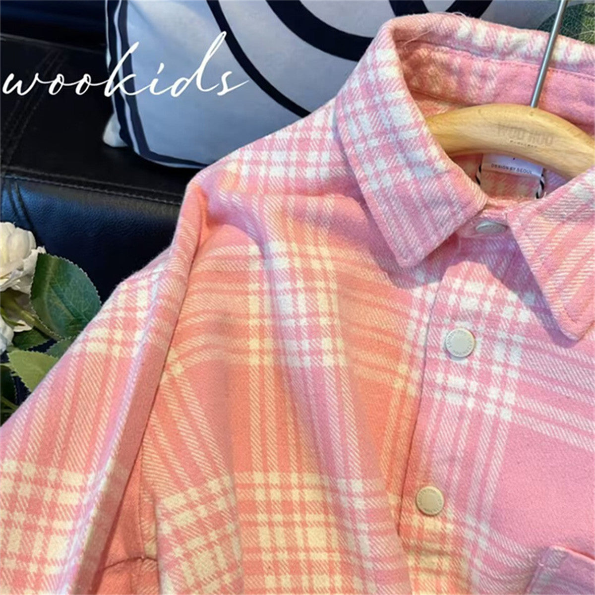 Sweet Pink Girls Shirt Long Sleeve Plaid Jacket