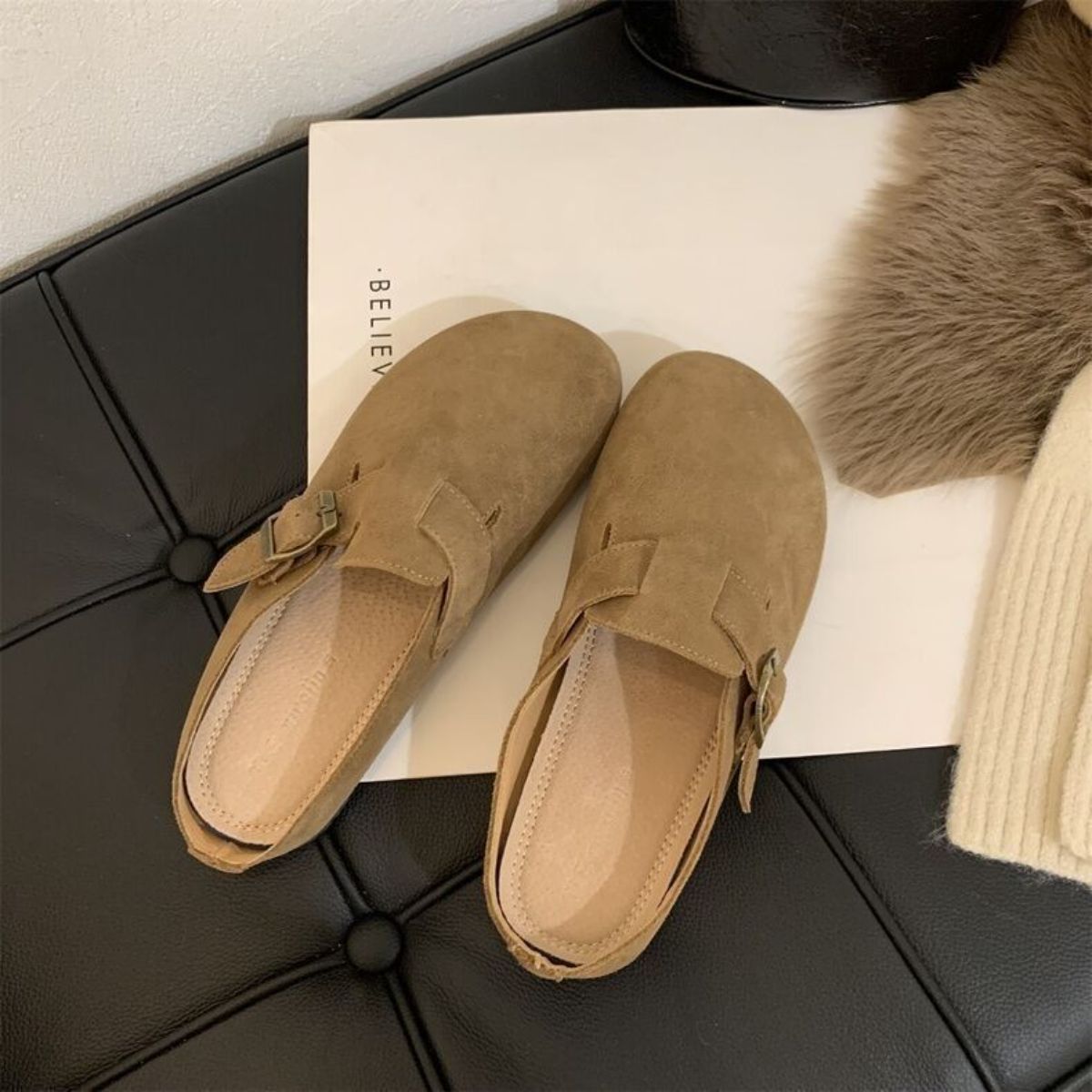 Closed toe soft sole round toe vintage suede Birkenstocks