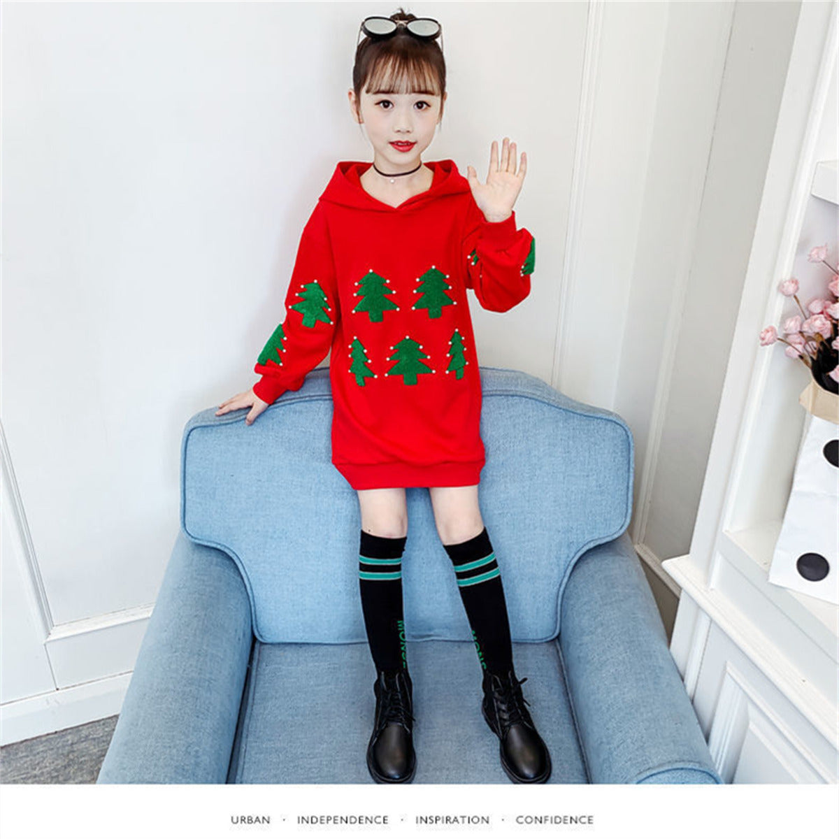 Medium and large children's long sweatshirt versatile long sleeve sweatshirt