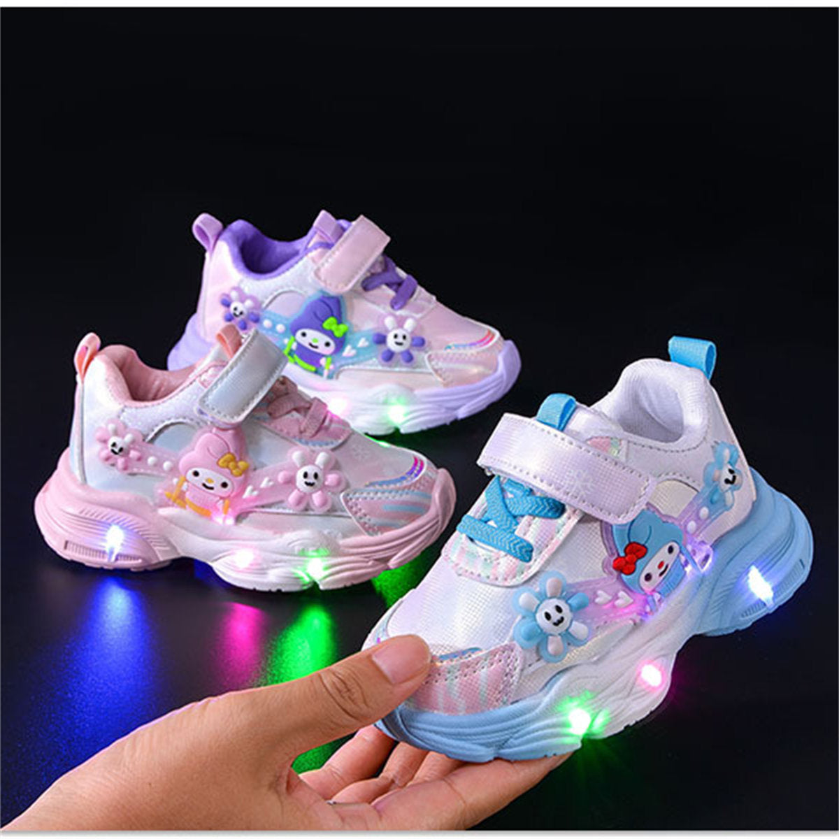 Children's girls' Sanrio cute cartoon style soft sole breathable luminous LED sports shoes