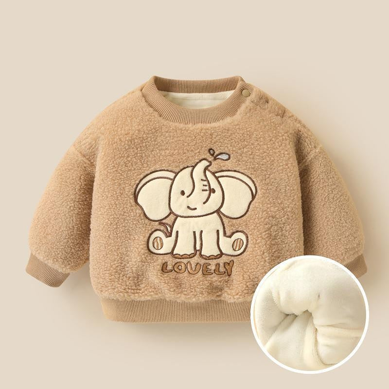 Plush and thickened baby winter clothing cartoon lamb wool pullover sweater