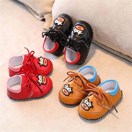 Cute calf pattern soft sole leather shoes for baby boys and girls