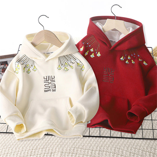 Children&#39;s New Year fleece sweatshirt embroidered top