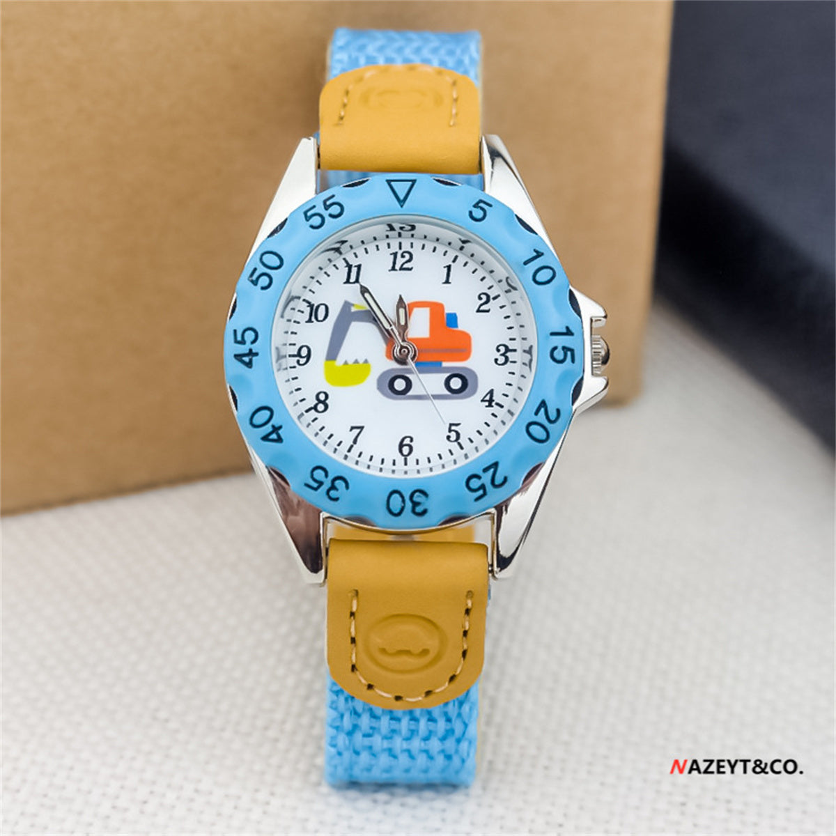 Children's cute excavator canvas breathable trendy luminous electronic watch