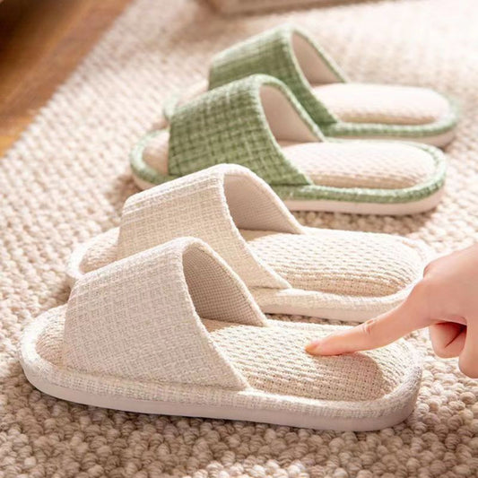 Slippers for women, small fragrance style, home slippers for couples, household, four seasons, guests, leaking toes, silent floor slippers