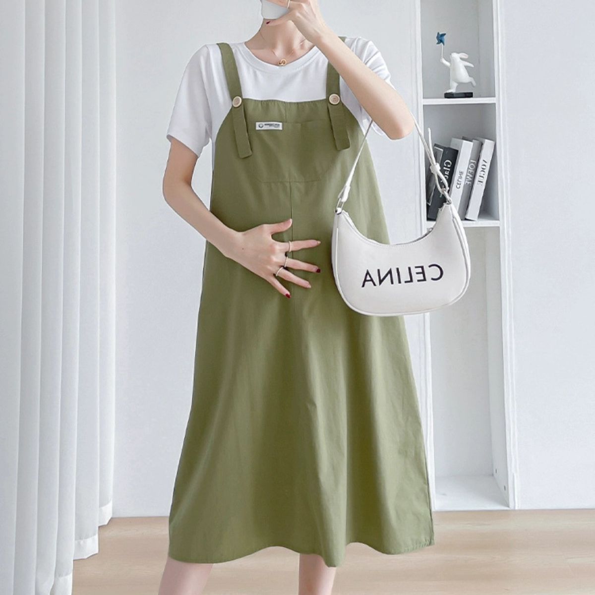 Maternity summer dress fashionable loose mid-length overalls dress fake two-piece