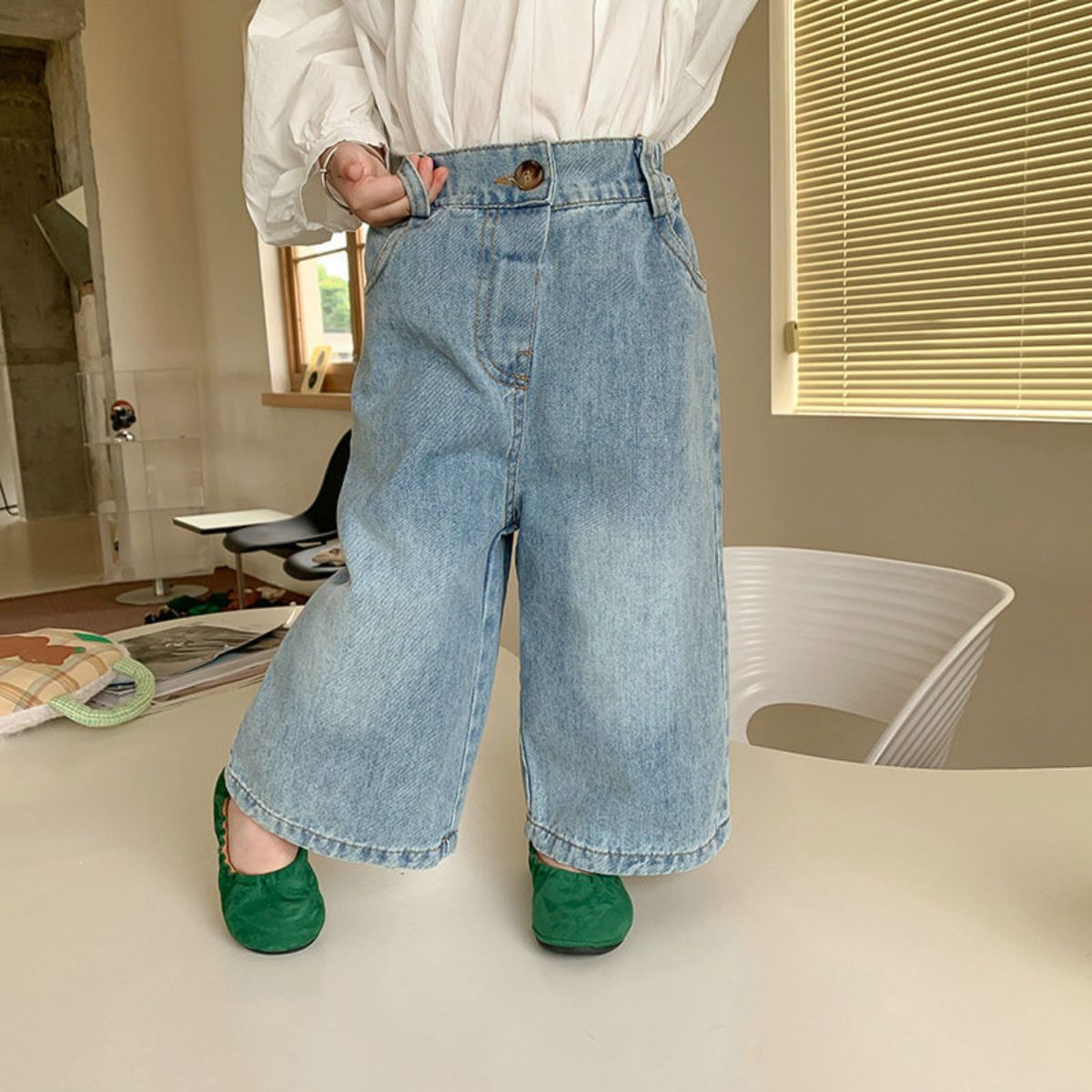 Boys and girls pants loose wide leg jeans nine points pants