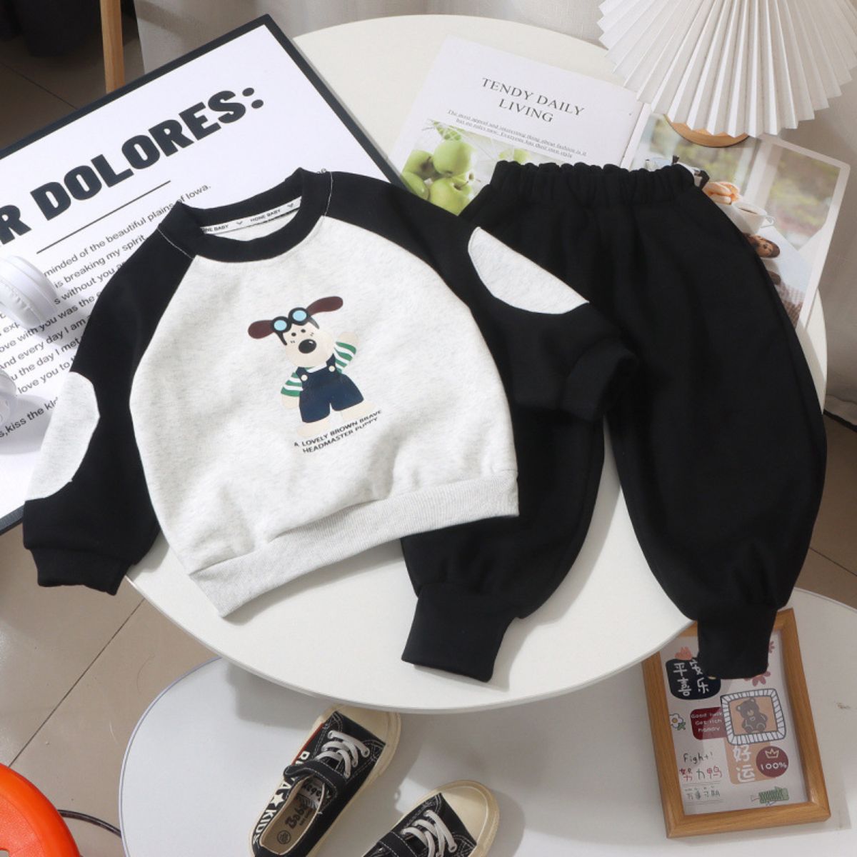 Boys autumn sweater suit new style children's clothing fashion cartoon clothes baby leisure sports two-piece suit