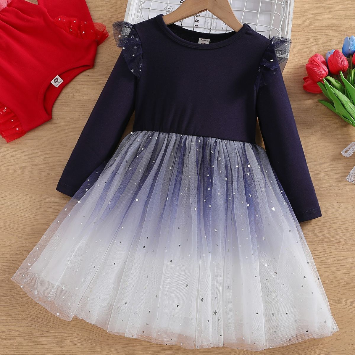 New autumn girls dress starry sky mesh tulle skirt little girl princess dress dress