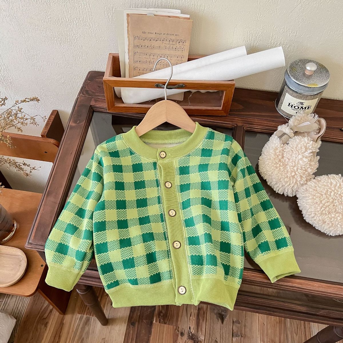 New autumn and winter all-match children's knitted jackets for boys and girls, warm cardigans for babies, thick outer wear