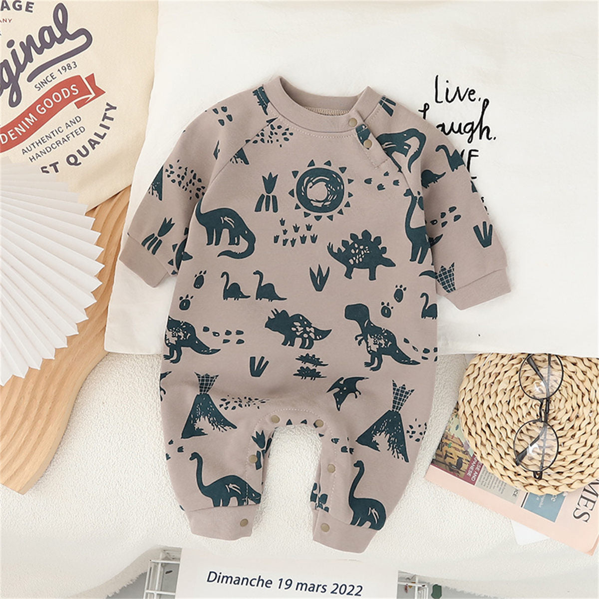 Baby Onesie Cartoon Dinosaur Print Baby Romper