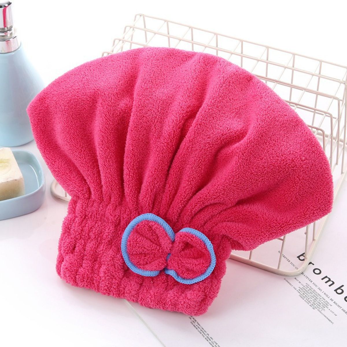 Bow Coral Fleece Princess Hat High Density Coral Fleece Dry Hair Hat