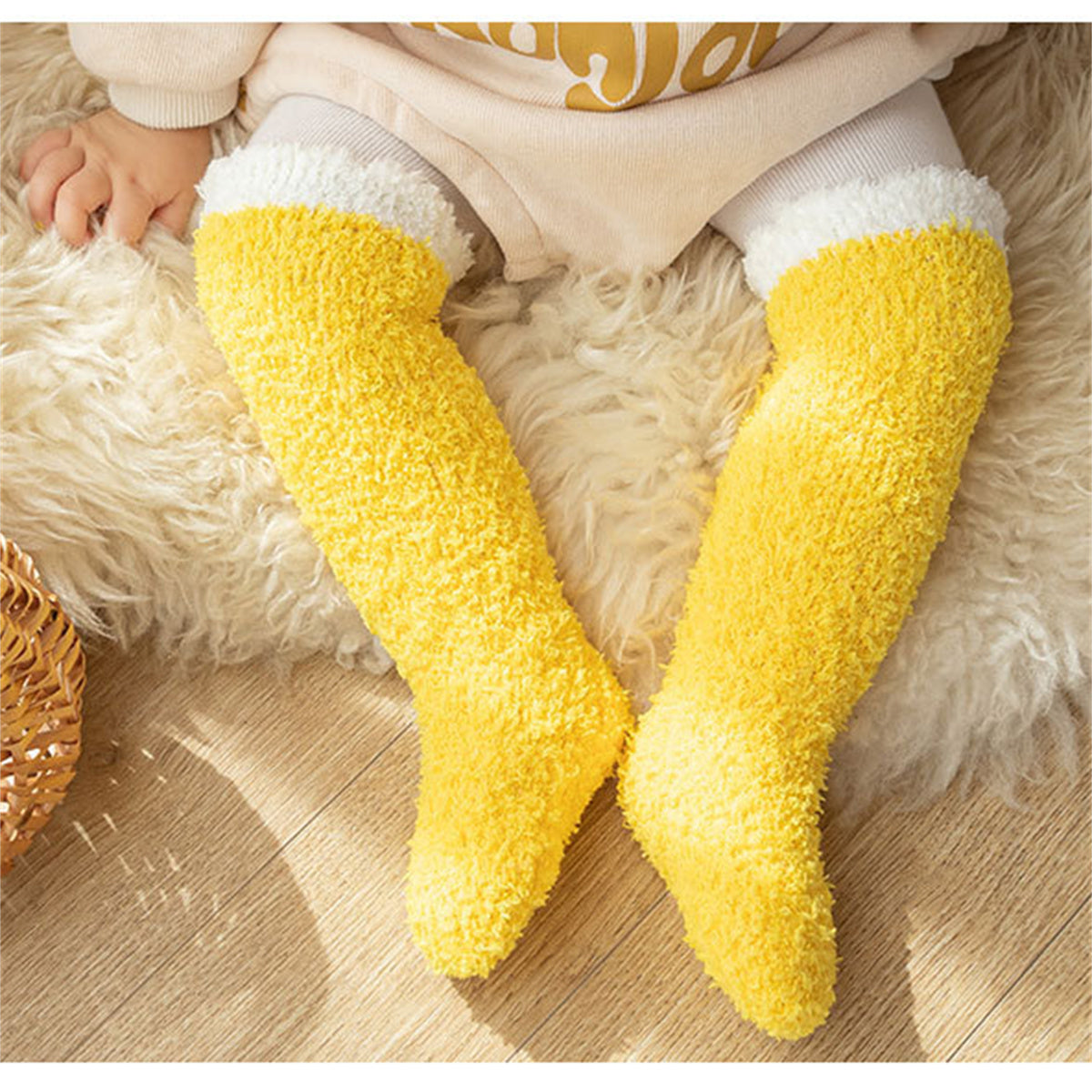 Infant and toddler coral fleece socks autumn and winter thickened velvet floor crawling socks long socks