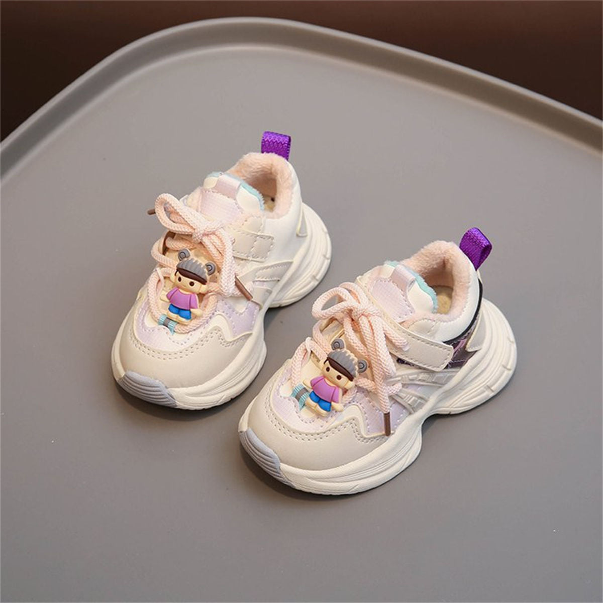 Winter plush and color matching cute doll sports shoes for boys and girls