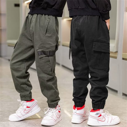 Boys' casual sports style dirt-resistant and comfortable outdoor style multi-pocket woven trousers