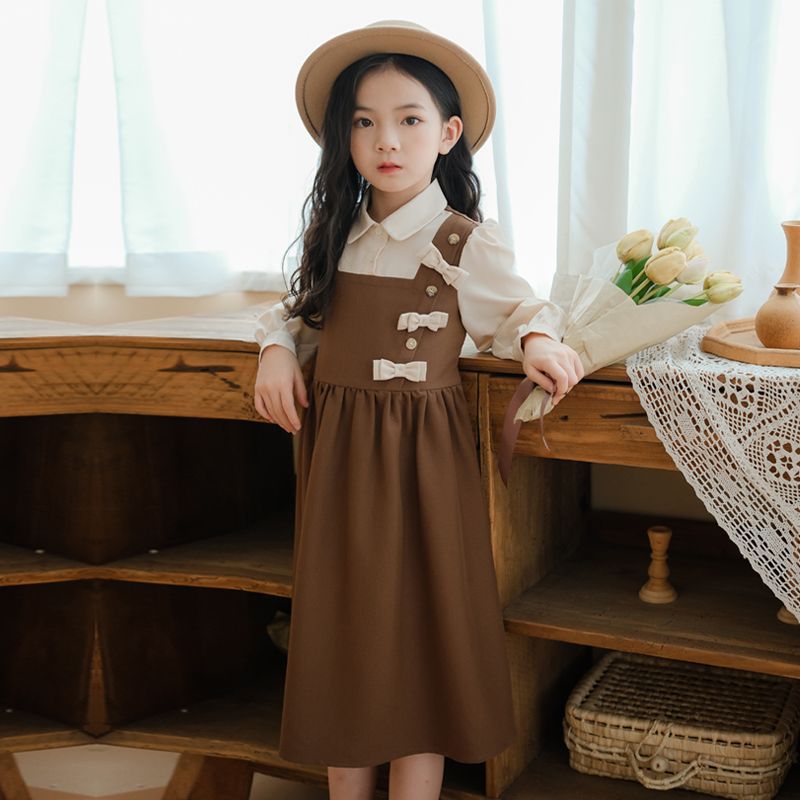 Girls suspender dress children's long sleeve dress