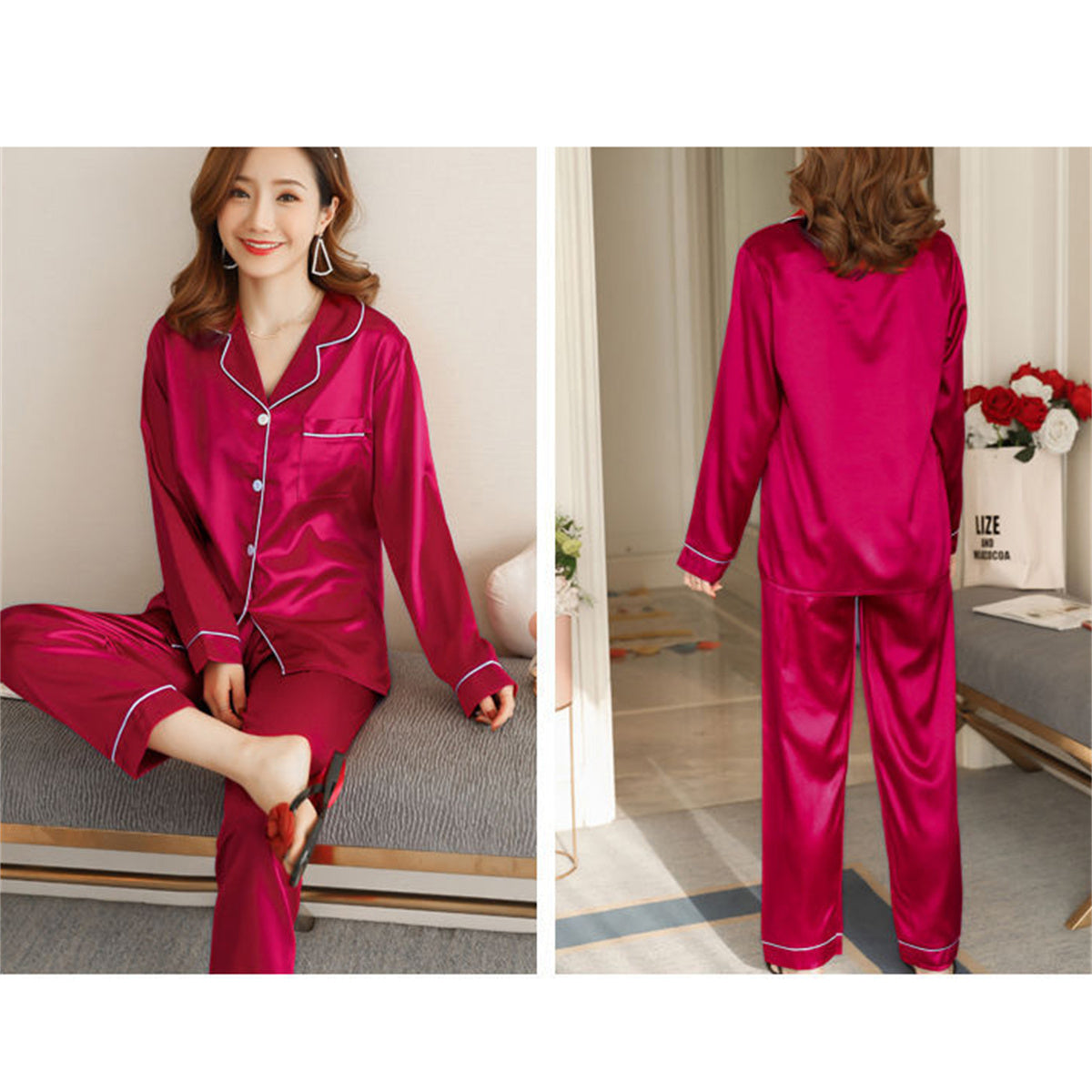 Women's 2-piece ice silk pajamas set