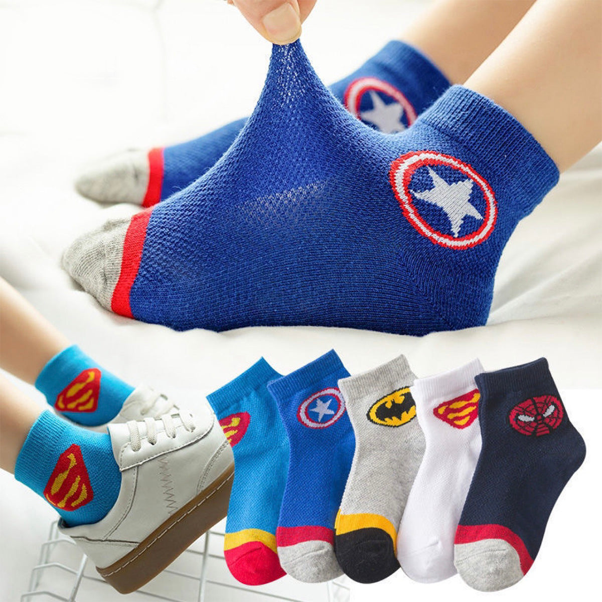 Boys Spring and Summer Thin Cartoon Mesh Breathable Middle Tube Socks