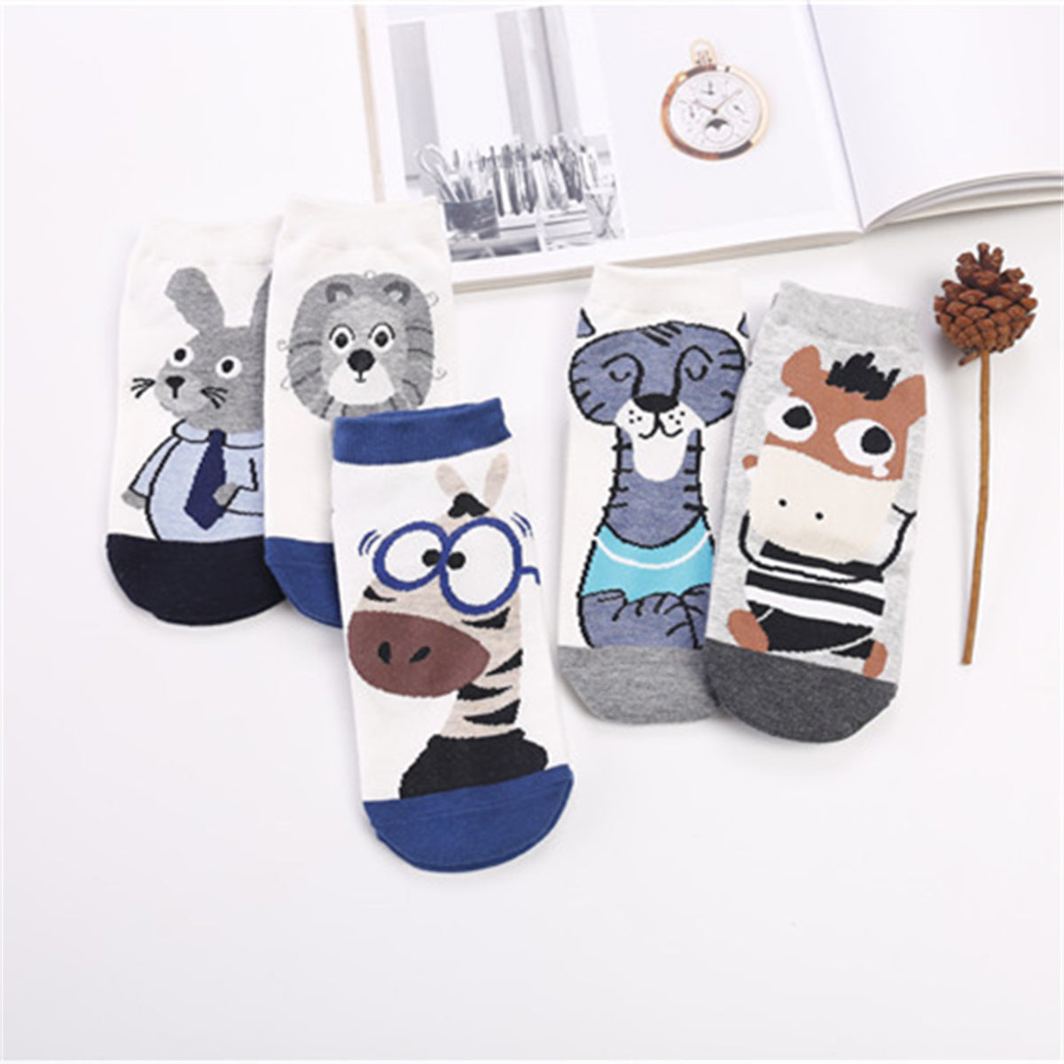 5-piece zebra pattern socks set for middle and large children