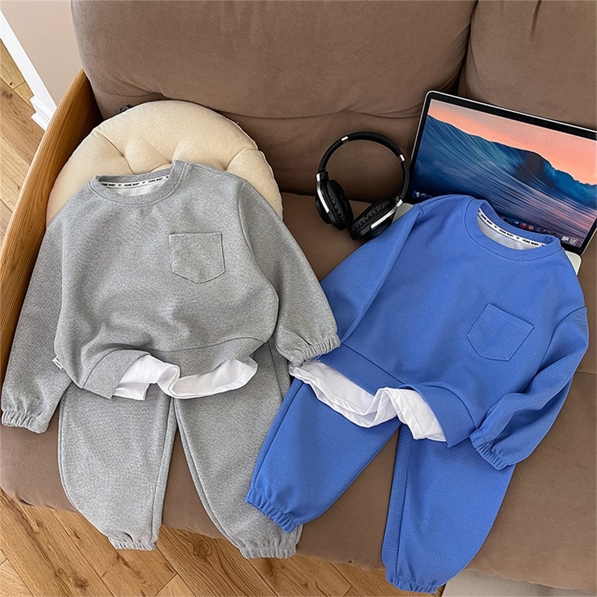 Children's sweater suit autumn style baby boy long sleeve long pants sportswear girl fake two piece sweater suit