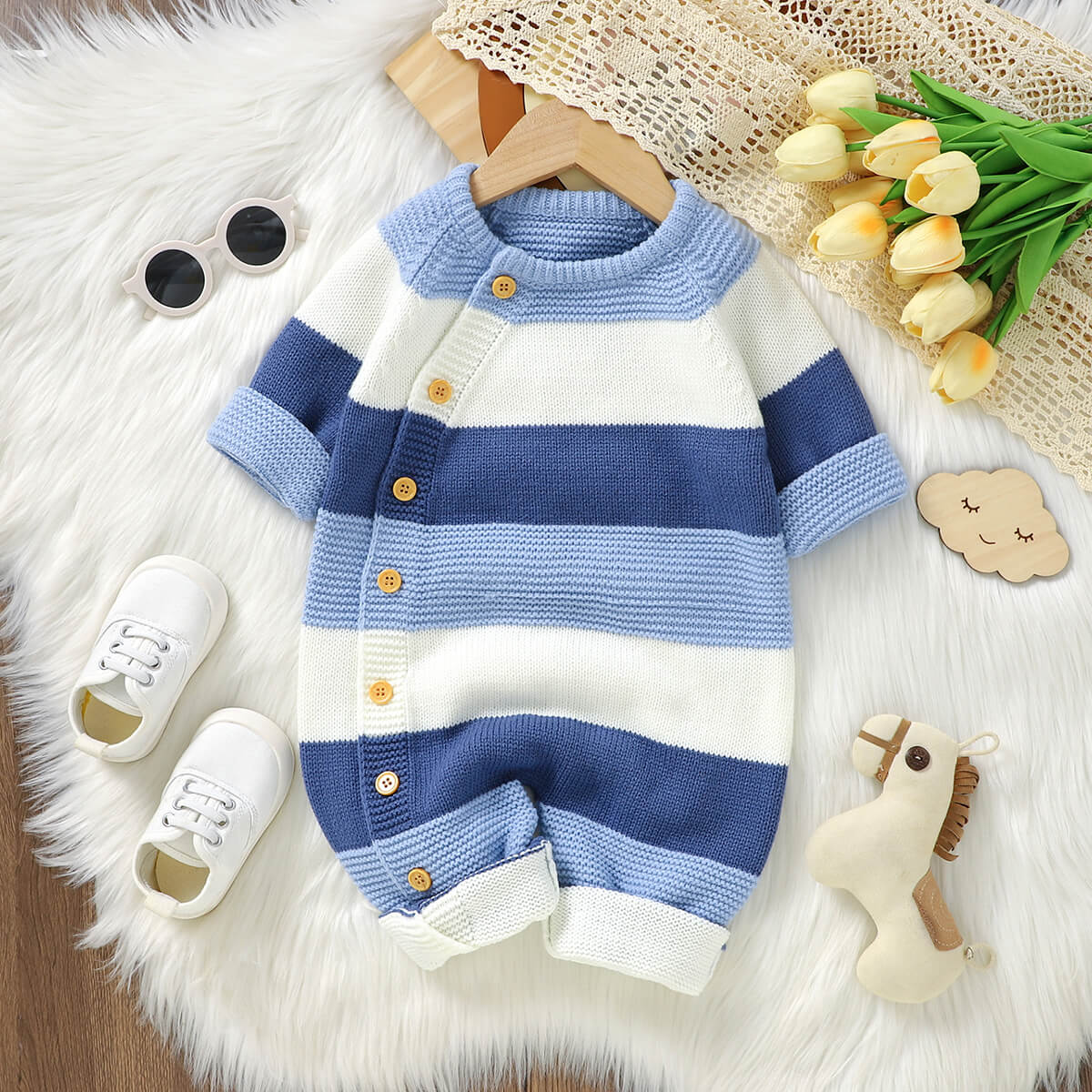 Baby patchwork one-piece knitted long-sleeved long-legged romper