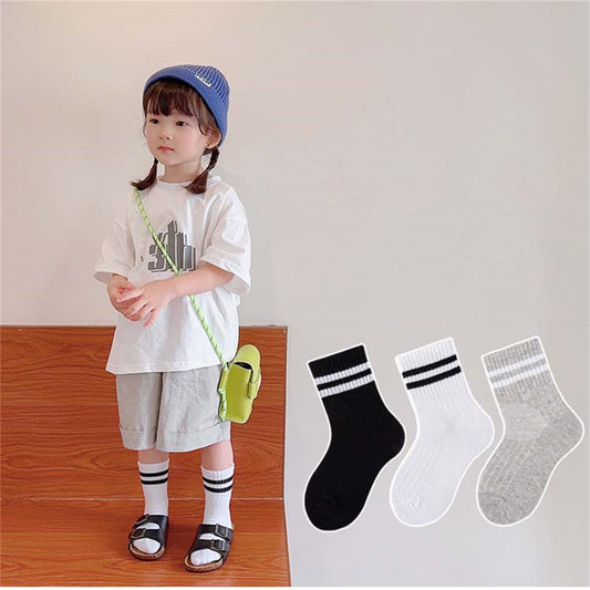 Children's spring and autumn casual college style parallel bars men's and women's short socks