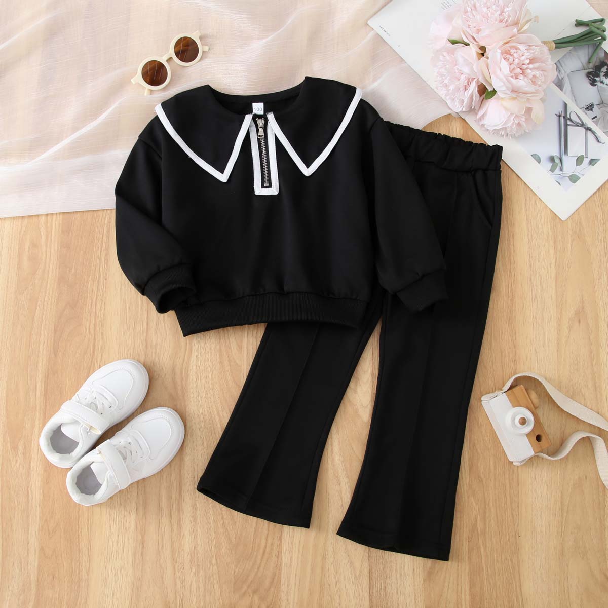 New autumn style little girl casual two-piece suit for girls fashionable bell-bottom pants and sweatshirt suit