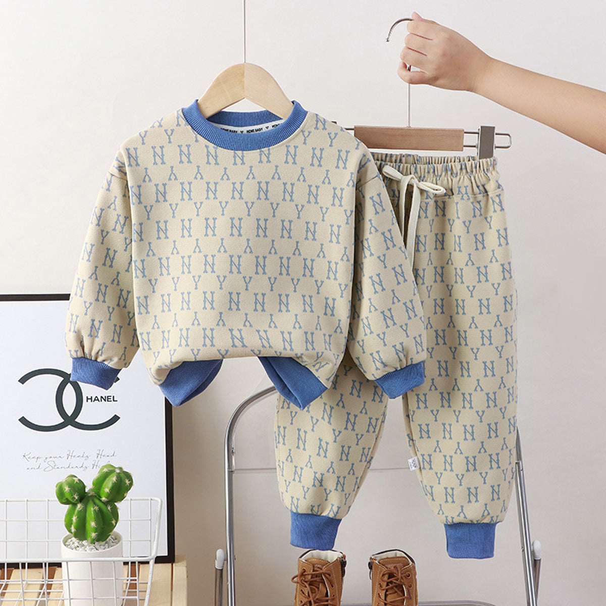 2-Piece Toddler Girl Autumn Casual Letter Print Contrast Color Stitching Long Sleeves Tops & Pants