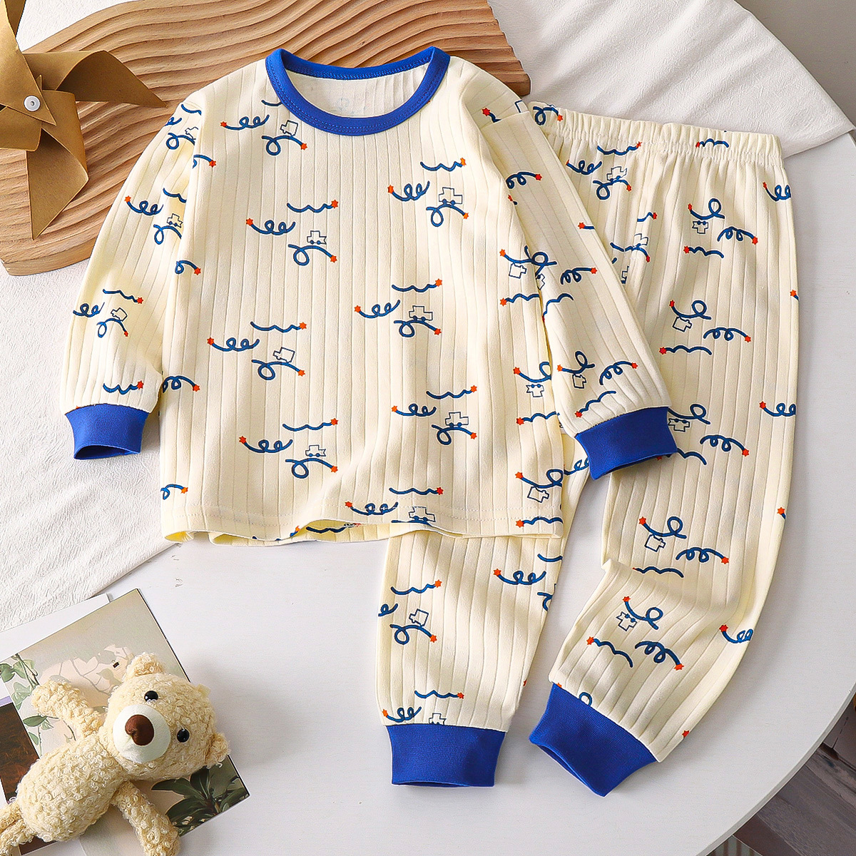 Cartoon Car Cute Boy Pure Cotton Pajamas Baby Home Clothes Set