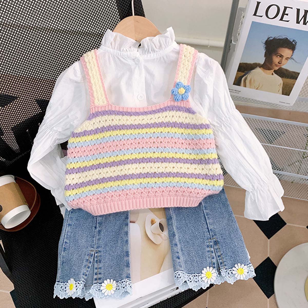 New autumn girls suits for baby girls cute shirt vest jeans three piece suit