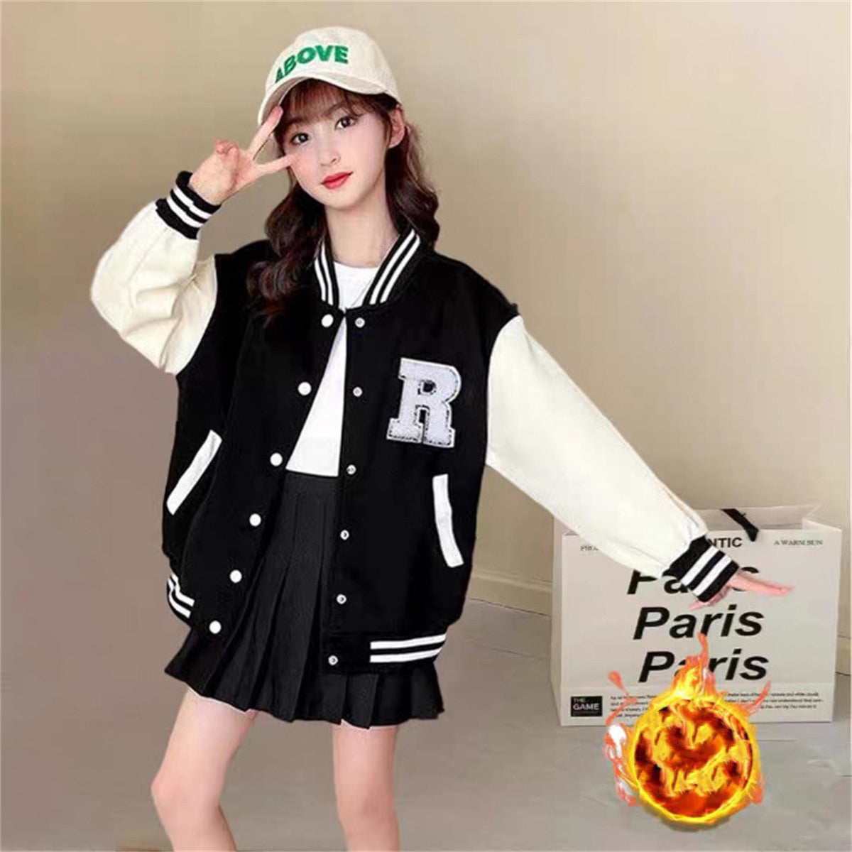 Thick fashionable tops for middle and large children, baseball jackets