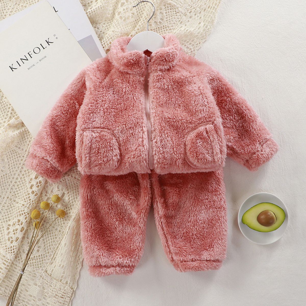 Children's suit autumn and winter boys and girls plush warm two-piece suit