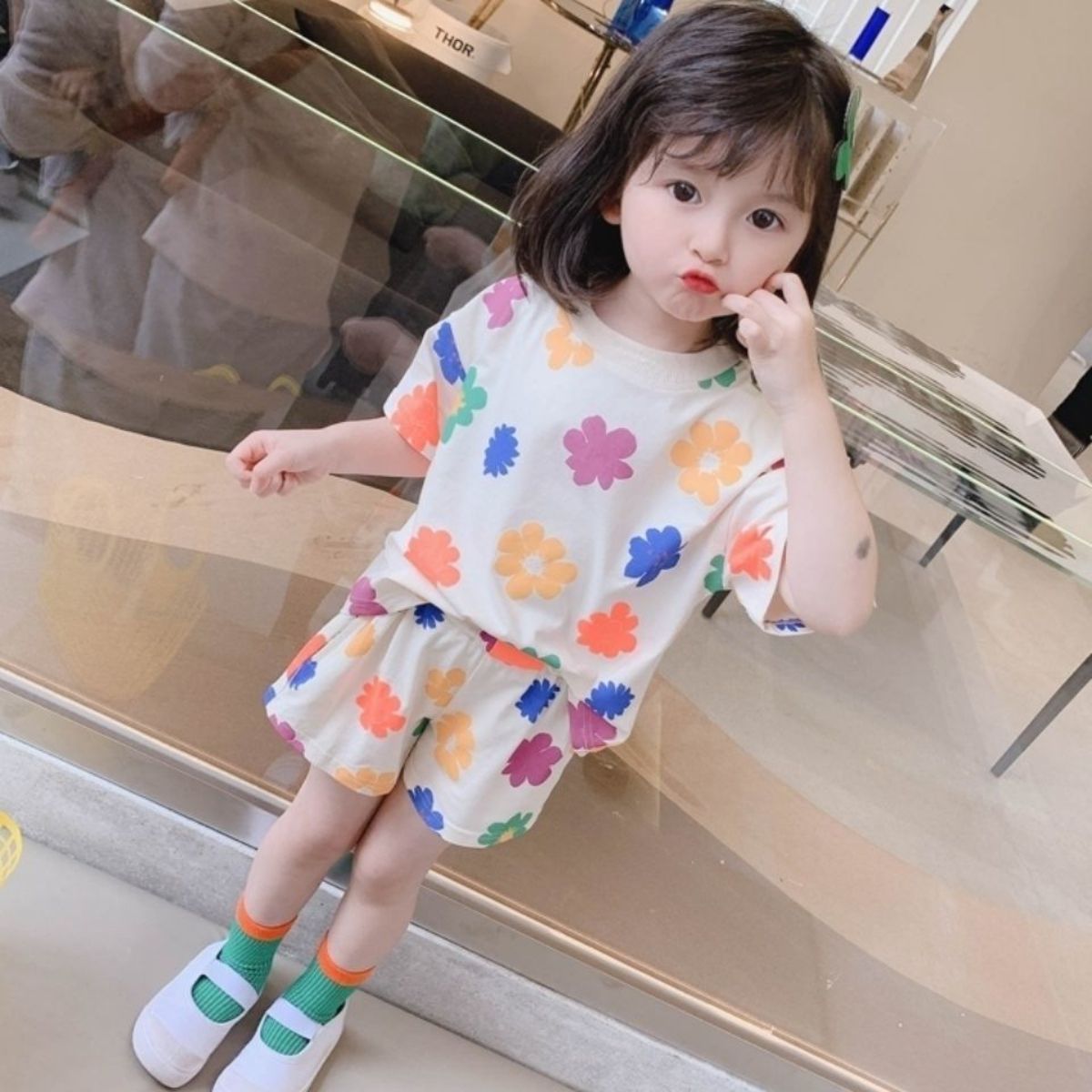 Summer thin short-sleeved children's suit home clothes boys and girls air-conditioned clothes printed casual sports pants suit